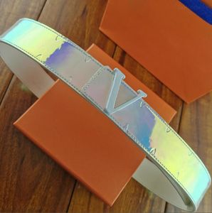 Mode Buckle äkta läderbältesbredd 38 mm hög kvalitet med boxdesigner Brillant färgglada beläggning män kvinnor bälten