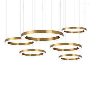 Ljuskronor ringer design modern ledning ljuskrona levande lampa rostfritt stål guld hängande projekt belysning AC110v 220v