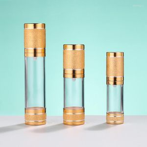 収納ボトル5pcs 15ml 30ml 50mlゴールドシルバー補充可能な化粧品ポータブルエアレスポンプバキュームボトルローションハンドサニタイザートナー用