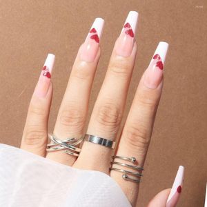 False Nails 24st Fake Long Ballerina Red Love Heart White French Edge Full Cover Press On DIY Löstagbar manikyr Nagelips