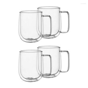 Muggar Double Wall Glass Coffee Tea Cups Set of 4 Thermal Isolated and No Condensation With Wide Handle (300 ml)