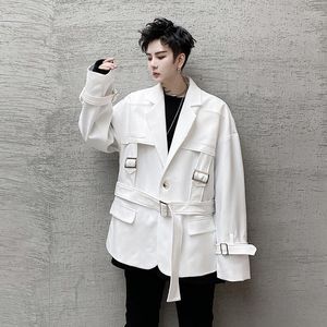 Männer Anzüge Blazer Masculino Herbst Und Winter Persönlichkeit Strap Konkave Form Casual Anzug Kleine Trendy Männer Japanische Jacke