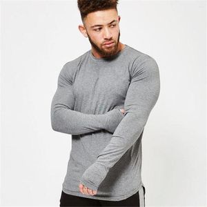 Men's T Shirts Solid Casual Long Sleeves T-shirt Men Gym Fiess Cotton Shirt Bodybuilding Skinny Tee Tops Male Running Training Clothing