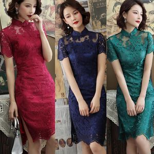 Ethnische Kleidung, elegantes, sexy Spitze-Cheongsam-Kleid für Damen, chinesischer Rock, Bankett, modern, täglich