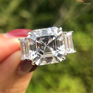Pierścienie klastra Asscher Cut 8CT Moissanite Diamond Ring Oryginalny 925 Srebrny Srebrny Wedding Wedded For Women Men Jewelry