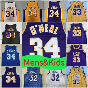 oo '' '' 'Jerseysncaa Retro 34 Shaquille Oneal 32 농구 유니폼 33 Shaq Neal Purple Yellow Blue Lsu Tigers College Jerseys Throsback Mens Kids Ed