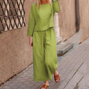 Pantaloni da donna in due pezzi Abito in cotone tinta unita in lino Moda colore Confortevole Top con lacci Completi per il lavoro Casual 230317