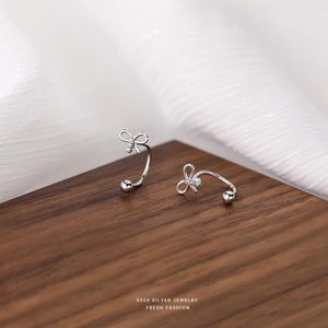 Studörhängen S999 Pure Silver Bow Kvinnor Simple Temperament Small Anti-Allergic Round Head Ear Hole Hook Smyckespresent