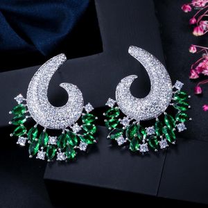 Stud Earrings Big Flower Luxury For Women White Blue Green Fashion Women's Jewelry Gift Cubic Zirconia Party Girl