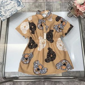 Girl's Dresses 23ss Designer Brand Kids Dress Girls Fashion Lapel Short Sleeve Waist Dresss Teddy Bear Print Classic Skirt Baby Clothes A1