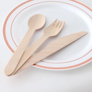 Dinnerware Sets 10/20/50 Pcs Kitchen Disposable Wooden Cutlery Forks/Spoons/Cutters Knives Party 16cm Supplies Utensil Dessert Tableware