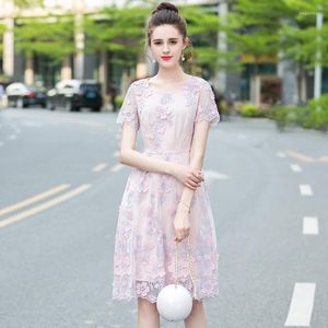 Roupas étnicas de verão bordado rosa damas redondas pescoço curto vestido qipao mulheres chineses chineses cheongsam moderno qi pao vestido