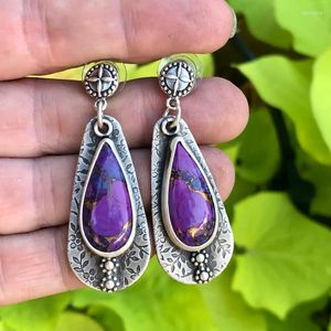 Brincos Dangle Vintage Bohemia Purple Stone for Women Beach Party Jóias Acessoras de Jóias Etnicas Tribais Drop Brinco Charme Presente