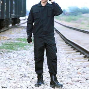 Men's Tracksuits Men Black Army Uniform Long Sleeve Zipper Coat Pockets Cargo Pants Trousers Cool Good Quality Work Outfit For Training