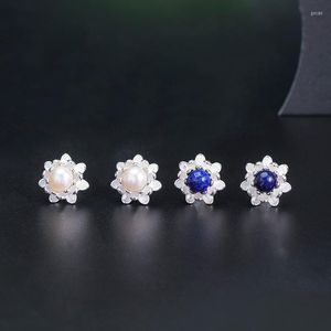 Stud Earrings S925 Sterling Silver Ethnic Style Flower Jewelry Female Design Ins Tide Freshwater Pearl Lotus Wholesale