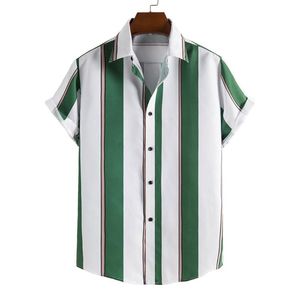 Camisas sociais masculinas Estampa geométrica havaiana Botão de manga curta Casual Tops soltos Roupas de verão Camisas listradas Masculino