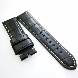 24 mm - 22 mm Black Crocodile Grain Calf Leather Watch Band Strap For Pam PAM111 Watch