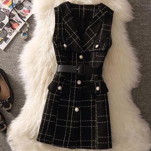 Kvinnors västar 2023 Spring Tweed Plaid Wool Vest Women Single Breasted ärmlös ol Waistcoat