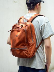 Zaino Uomo Distressed Cognac Vera Pelle Donna Laptop Borse da lavoro Ragazze Scuola di viaggio Alpinismo Zaino da uomo MujerBackpack