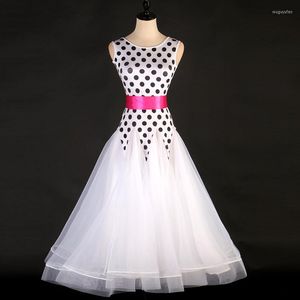 Scene Wear Adult Ballroom Competition Dance Dresses 2023 Design White Wave Point Kjol Tango Waltz Dancing Dress Women