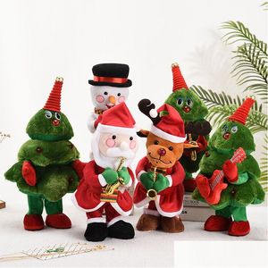 Film Tv Peluche Ballare Albero di Natale Ripetere Parlare Giocattoli elettronici Può cantare Registrare Alleggerire Educazione precoce Regalo divertente Goccia Dhosl