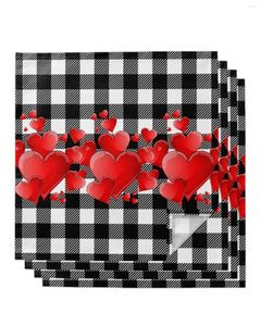 Table Napkin Red Love Heart Black And White Plaid 4/6/8pcs Kitchen 50x50cm Napkins Serving Dishes Home Textile Products