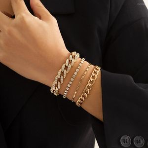 Set di braccialetti con strass multistrato lucidi di lusso per donna, gioielli con bracciale con ciondolo a maglie robuste in cristallo trasparente regolabile