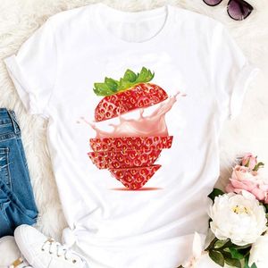 Kvinnors T-skjortor Kvinnor Summer Strawberry Sweet Beach Lady Print Kvinnlig tee T-shirt Söta tecknade kläder Tshirts Fashion Graphic Top