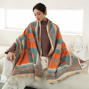 Lenços 2023 impressão a cavalo feminino lenço de cashmere inverno florais pashmina shaps envolve cobertor espesso macio para estolas de escritório feminino