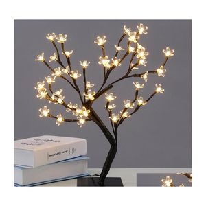 2016 Night Lights Crystal Cherry Blossom 48Led Tree Light Table Lamp Black Branches Lighting Christmas Party Wedding LED Flowers 220V DRO DHE7P