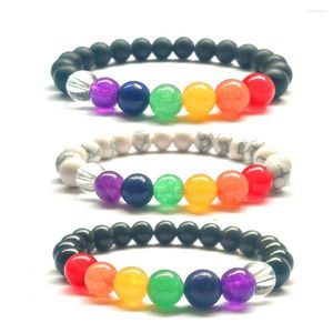 Strand 8mm Seven Chakras Howlite Black Stone Energy Beads Armband Healing Balance Reiki Buddha Prayer Smycken Lover Yoga