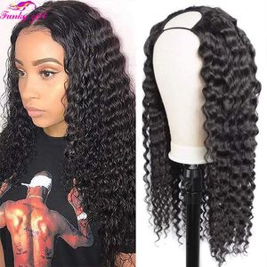 Синтетические парики глубоко волны U Part Wig Brazilian Curly v Human Hair S для женщин без кружева 150% Плотность Натуральный Реми 230227