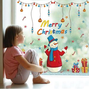 Wall Stickers Christmas Decoration Glass Window PVC Santa Claus Festival Pattern Shopping Mall Home Room Accessories
