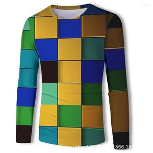 Men's T Shirts 2023 Pattern Digital Cross Border Special Provision Trend Square Block Printing 3D Men Long Sleeves