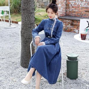 Casual Dresses Vintage Winter Dress Women Clothes Autumn Long Sleeve Denim 2023 Korean Retro Temperament Cowboy Roupas Feminina S-XXL