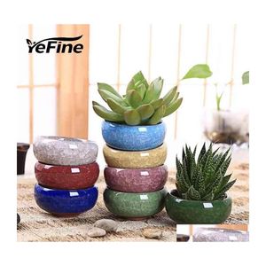 2016 Planters Pots Yefine 8st/Lot Icecrack Ceramic Flower for Juicy Plants Liten Bonsai Pot Home and Garden Decor Mini Succent Plant 2 DHOFC