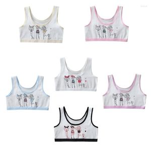 Camisoles Tanks Pubertet Kids Girls Cotton Training Bh Wirefree Inga vadderade sport Underkläder Kontrast Färg Trim Anime Cartoon Print Vest Cr