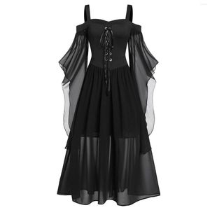 Partykleider 2023 Gothic Sexy Kleid Frauen Halloween Kostüme plus Größe kalter Schulter Schmetterling Ärmel Spitze Schwarz Frau #40