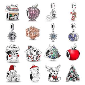 925 Silver Fit Pandora Original Charms Diy 펜던트 여성 팔찌 브레이슬릿 고무 925 실버 겨울 눈송이 매력 다수