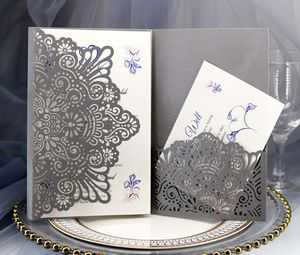Greeting Cards 50Pcs Wedding Invitations For Christening Invitation With Pearl Paper Material Laser Cut Greeting Card Birthday Party Supplies 230317