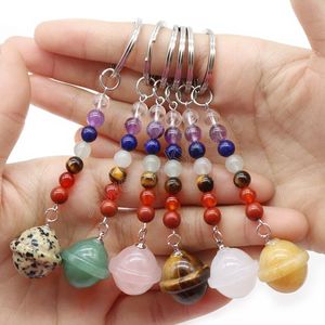 Natural Crystals Stone Keychains Rostfritt stål Keychain Hexagram Pendant Tillbehör Reiki Crystal Keychain Handbag Decor