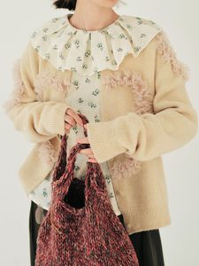 Kobiety dla kobiecych tee Imakokoni oryginalny design swetgan jesienne jesień zima koronkowa patchworka z długim rękawem ciepły sweter kobiet 230317
