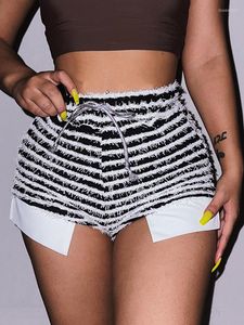 Shorts Feminino Feminino Peludo Lateral Dividido Estampa de Zebra Skinny Lace Up Moda Selvagem Casual Streetwear Elástico Mini Bottoms