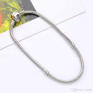Wholesale 925 Sterling Silver Bracelets 3mm Snake Chain Fit Pandora Charm Bead Bangle Bracelet DIY Jewelry Gift For Men Women ab