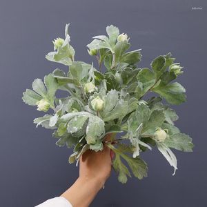 Декоративные цветы искусственные серебряные листья хризантема зеленый растение белое бархатное расположение цветов аксессуары свадьба дома украшение
