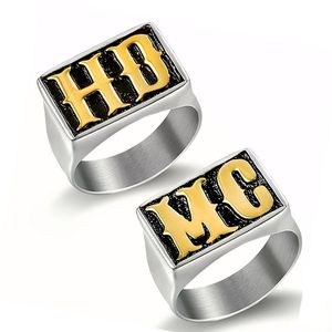 Biker Letter Gold MC HD Ring 316 Stainless Steel Punk Gothic Hip Hop Fashion Locomotive Cotorcycle Capital Rings Jewelry For Men