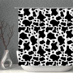 Tende da doccia Tenda per animali da fattoria Nero Bianco Mucca da latte Macchie Country Farmhouse Decor Tessuto Bagno Poliestere con ganci