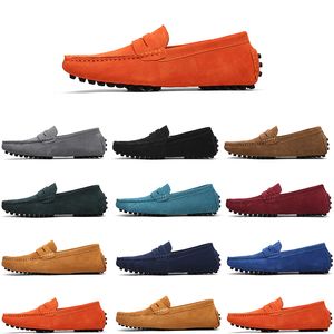 Högkvalitativa icke-varumärken män Casual Suede Shoe Mens Slip on Lazy Leather Shoe 38-45 Green