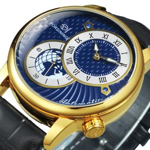 Wristwatches Forsining Hemisphere Dial Design Automatic Watch Men Luxury Luminous Hands Mechanical Watches Mens Genuine Leather Band Clock