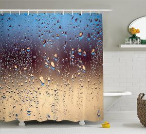 Tende da doccia Tenda antipioggia Close Up Gocce su vetro Spruzzi naturali Sfera Colori contrastanti Immagine Bagno Home Decor
